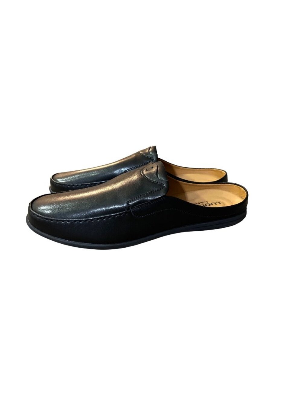 Luodenglang Mens 10 Black Leather Slip On Loafers Comfort Mule Used House Shoes